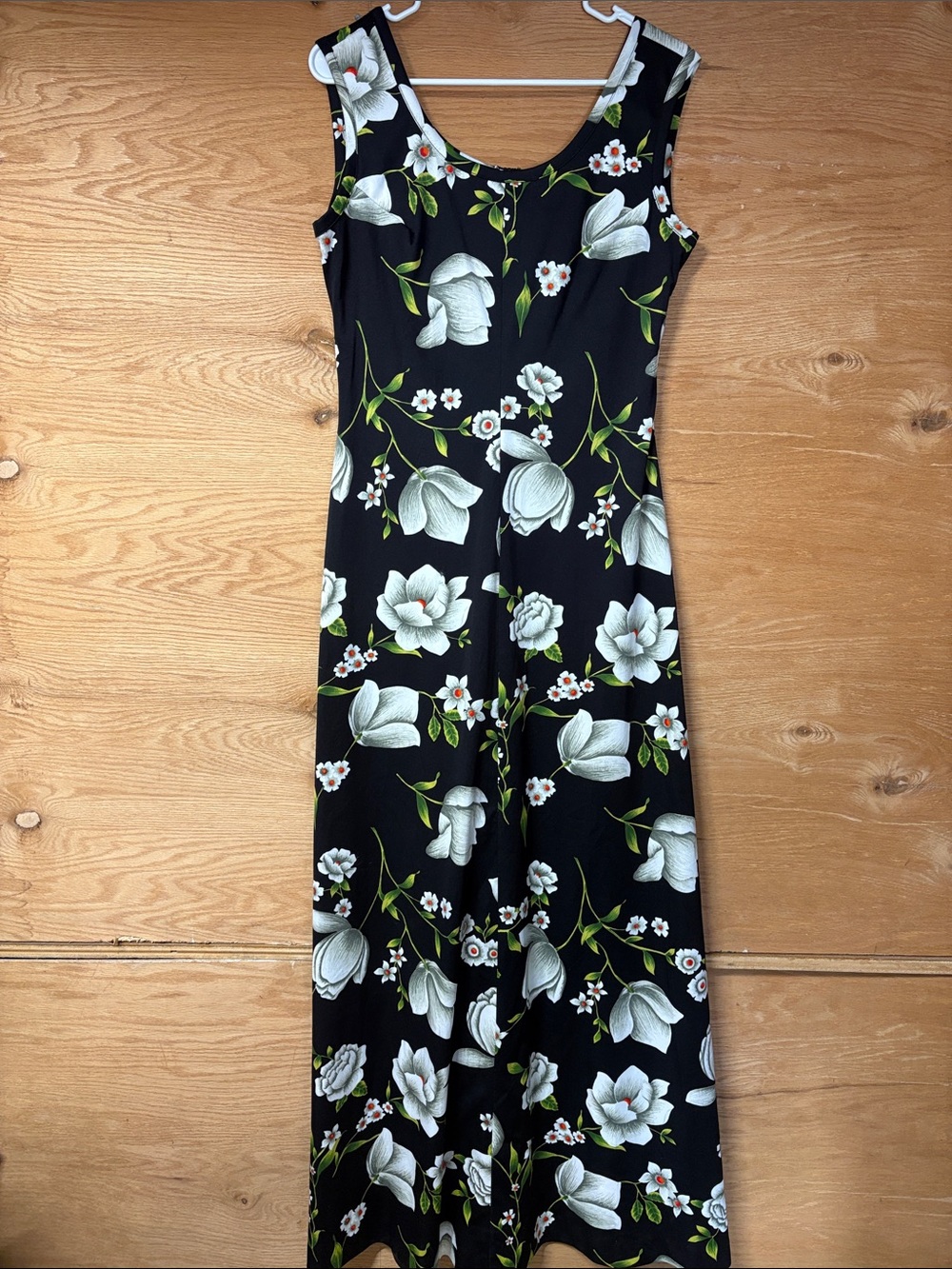 Black Floral Maxi Dress with White Flower Print - Picture 1 of 5